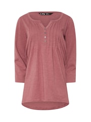 Long Tall Sally Pink Pintuck Henley 100% Cotton Top - Image 5 of 5