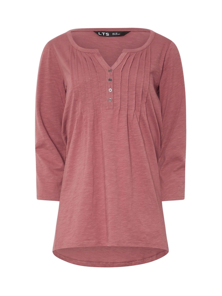 Long Tall Sally Pink Pintuck Henley 100% Cotton Top - Image 5 of 5