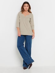 Long Tall Sally Natural Brown Henley 100% Cotton Top - Image 2 of 5