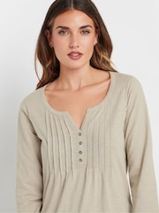 Long Tall Sally Natural Brown Henley 100% Cotton Top - Image 4 of 5