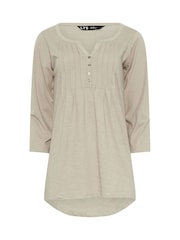 Long Tall Sally Natural Brown Henley 100% Cotton Top - Image 5 of 5