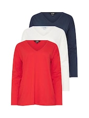 Long Tall Sally Red V-Neck 100% Cotton T-Shirts 3 Pack - Image 6 of 7