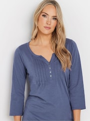 Long Tall Sally Blue Pintuck Henley 100% Cotton Top - Image 4 of 5