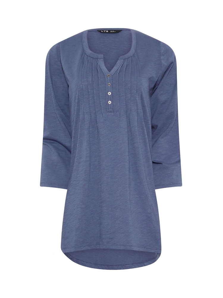 Long Tall Sally Blue Pintuck Henley 100% Cotton Top - Image 5 of 5