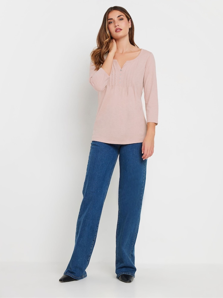 Long Tall Sally Pink Pintuck Henley 100% Cotton Top - Image 2 of 5