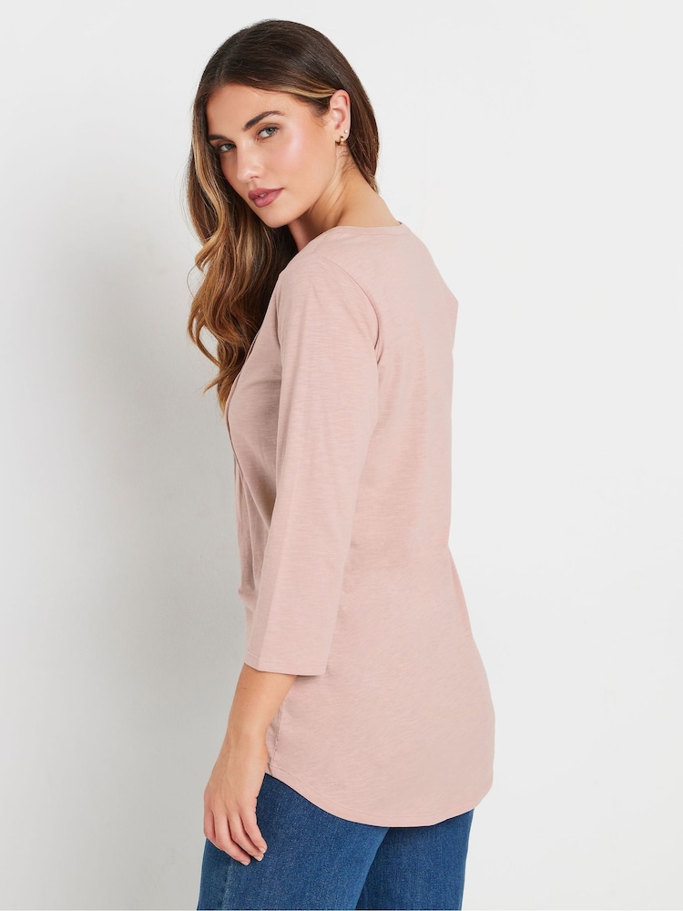 Long Tall Sally Pink Pintuck Henley 100% Cotton Top - Image 3 of 5