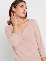 Long Tall Sally Pink Pintuck Henley 100% Cotton Top - Image 4 of 5
