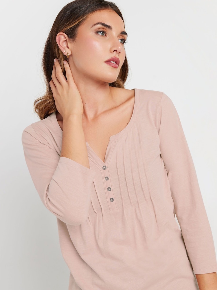 Long Tall Sally Pink Pintuck Henley 100% Cotton Top - Image 4 of 5