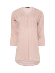 Long Tall Sally Pink Pintuck Henley 100% Cotton Top - Image 5 of 5