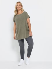 Yours Curve Khaki Green Boat Neck Ribbed Swing T-Shirt - Image 2 of 5