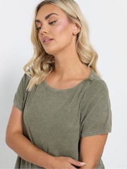 Yours Curve Khaki Green Boat Neck Ribbed Swing T-Shirt - Image 4 of 5