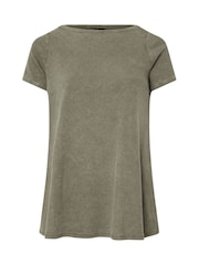 Yours Curve Khaki Green Boat Neck Ribbed Swing T-Shirt - Image 5 of 5
