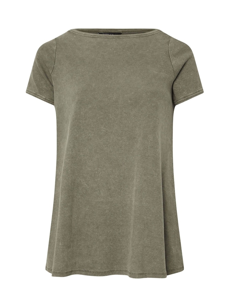 Yours Curve Khaki Green Boat Neck Ribbed Swing T-Shirt - Image 5 of 5