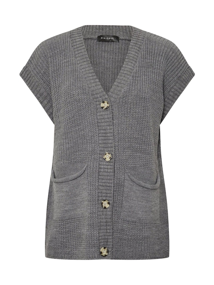 PixieGirl Petite Grey Sleeveless Knitted Cardigan - Image 5 of 5