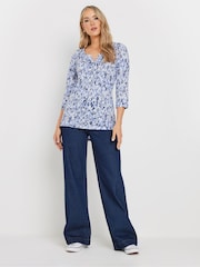 Long Tall Sally Blue Pintuck Henley 100% Cotton Top - Image 2 of 5
