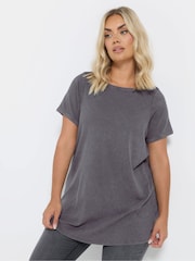 Yours Curve Grey Boat Neck Ribbed Swing T-Shirt - Image 1 of 5