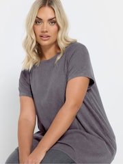 Yours Curve Grey Boat Neck Ribbed Swing T-Shirt - Image 2 of 5