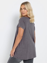Yours Curve Grey Boat Neck Ribbed Swing T-Shirt - Image 3 of 5