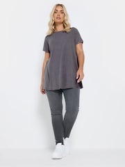 Yours Curve Grey Boat Neck Ribbed Swing T-Shirt - Image 4 of 5