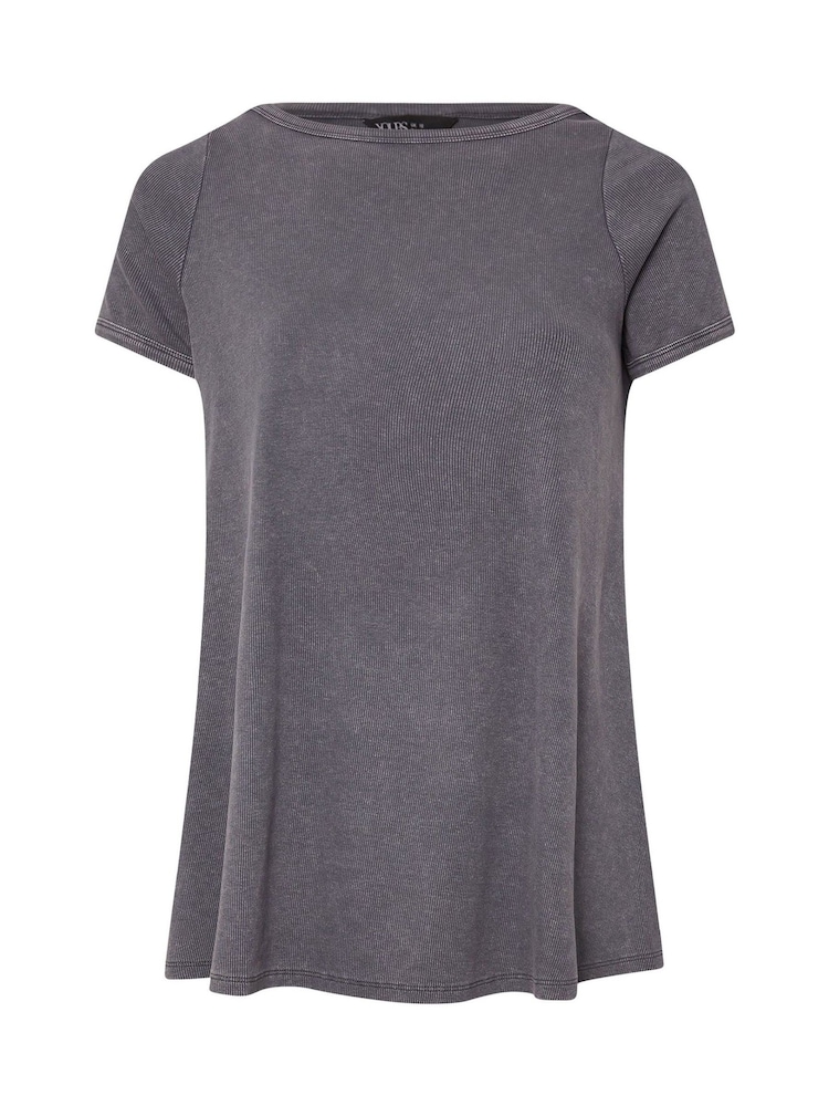 Yours Curve Grey Boat Neck Ribbed Swing T-Shirt - Image 5 of 5