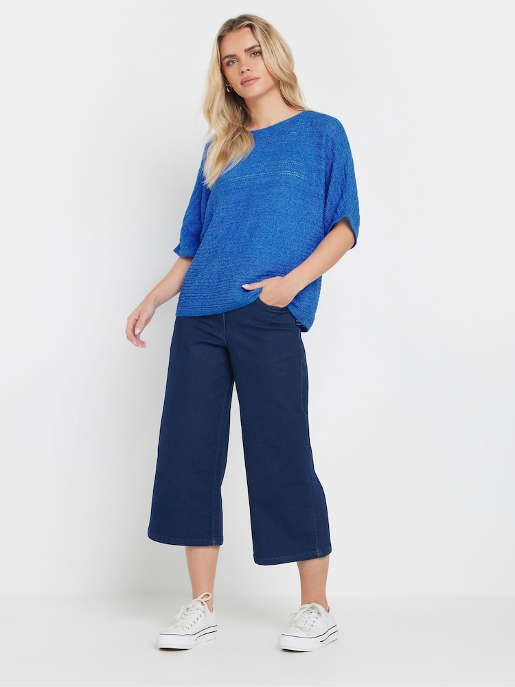 M&Co Blue Petite Slash Neck Short Sleeve Jumper - Image 2 of 5 M&Co Blue Petite Slash Neck Short Sleeve Jumper - Image 2 of 5