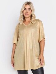 Yours Curve Gold Metallic Pleat Front Top - Image 1 of 5