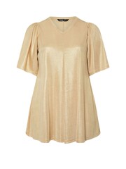 Yours Curve Gold Metallic Pleat Front Top - Image 2 of 5