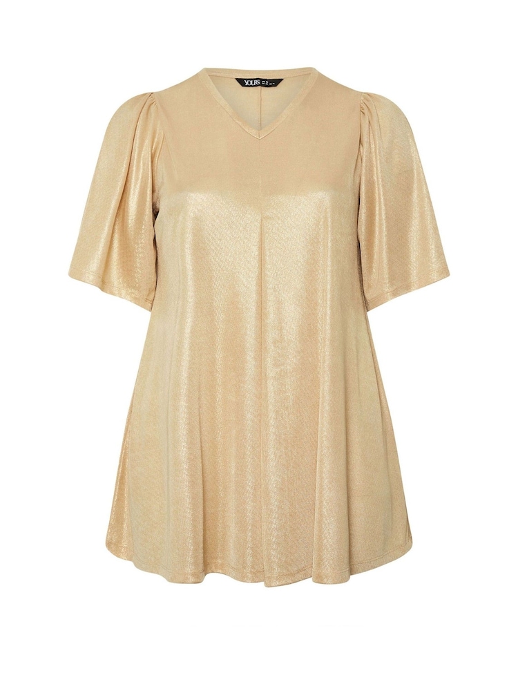 Yours Curve Gold Metallic Pleat Front Top - Image 2 of 5