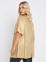 Yours Curve Gold Metallic Pleat Front Top - Image 3 of 5