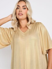 Yours Curve Gold Metallic Pleat Front Top - Image 4 of 5