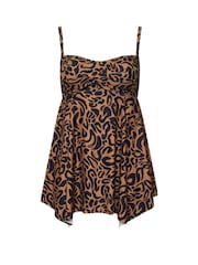 Yours Curve Brown Leopard Print Twist Hanky Hem Tankini - Image 5 of 6