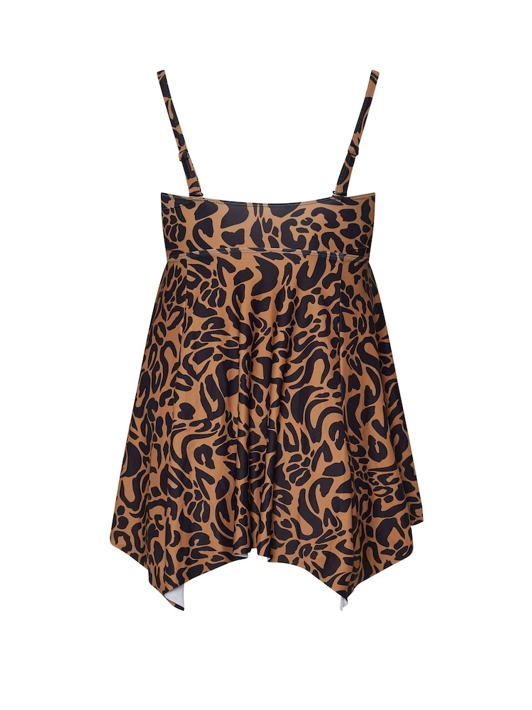 Yours Curve Brown Leopard Print Twist Hanky Hem Tankini - Image 6 of 6