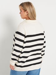 Yours Curve Black Lattice Neck Stripe Jumper - Image 3 of 5