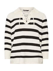 Yours Curve Black Lattice Neck Stripe Jumper - Image 5 of 5