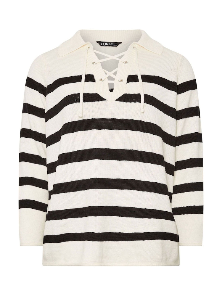 Yours Curve Black Lattice Neck Stripe Jumper - Image 5 of 5