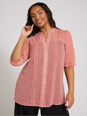 Yours Curve Pink London Dobby Crochet Pleated Blouse - Image 2 of 6