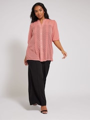 Yours Curve Pink London Dobby Crochet Pleated Blouse - Image 3 of 6