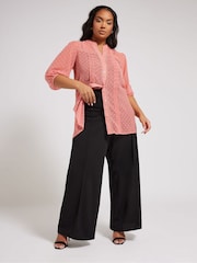 Yours Curve Pink London Dobby Crochet Pleated Blouse - Image 4 of 6