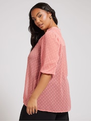 Yours Curve Pink London Dobby Crochet Pleated Blouse - Image 5 of 6