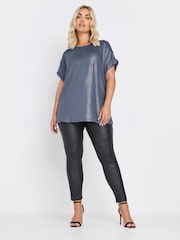 Yours Curve Blue Foil Shimmer Top - Image 2 of 5