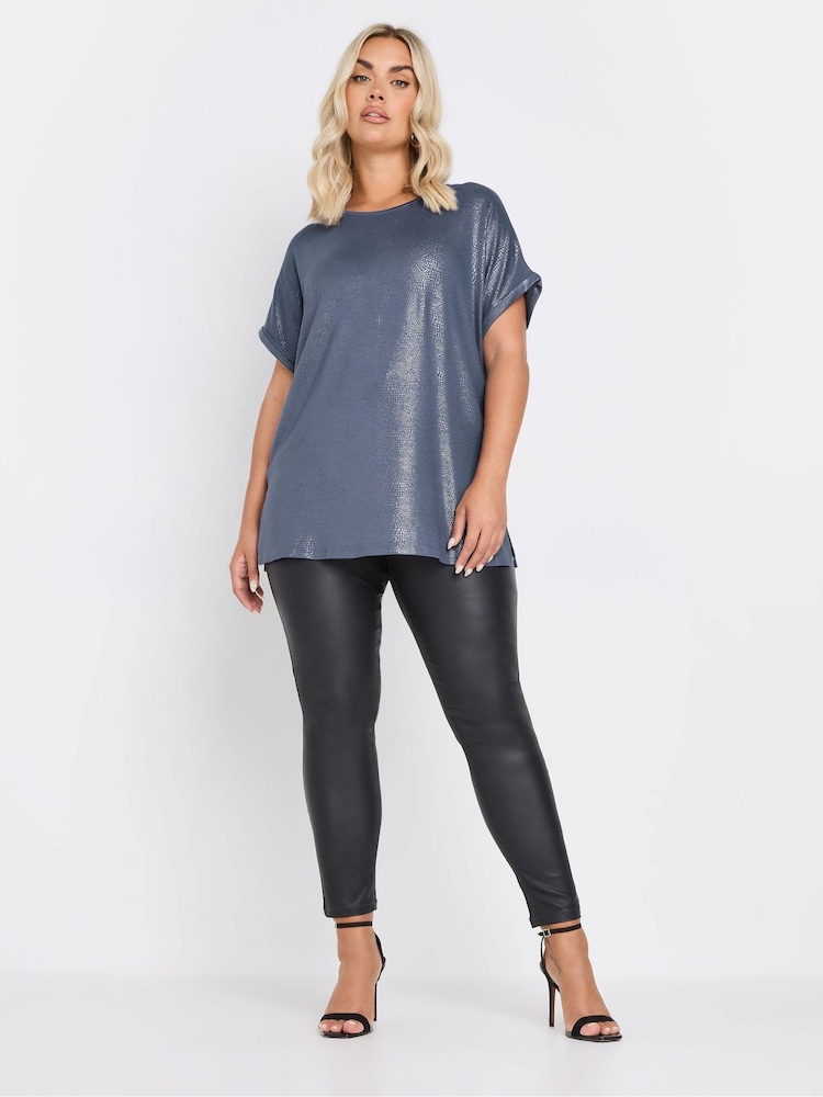 Yours Curve Blue Foil Shimmer Top - Image 2 of 5