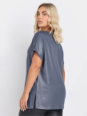 Yours Curve Blue Foil Shimmer Top - Image 3 of 5