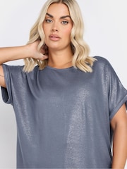 Yours Curve Blue Foil Shimmer Top - Image 4 of 5