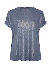 Yours Curve Blue Foil Shimmer Top - Image 5 of 5