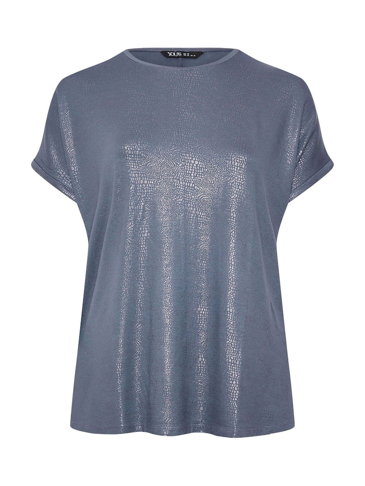 Yours Curve Blue Foil Shimmer Top - Image 5 of 5