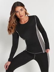 Long Tall Sally Black Active Long Sleeve Colour Block T-Shirt - Image 1 of 5