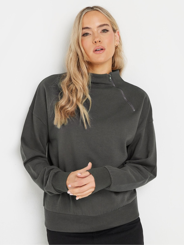 Long Tall Sally Grey High Neck Zip Sweatshirt - Image 1 of 5