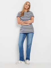 Long Tall Sally Blue Stripe Button Shoulder 100% Cotton T-Shirt - Image 2 of 5