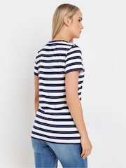 Long Tall Sally Blue Stripe Button Shoulder 100% Cotton T-Shirt - Image 3 of 5