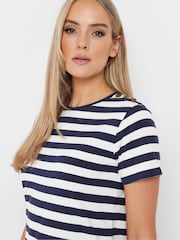 Long Tall Sally Blue Stripe Button Shoulder 100% Cotton T-Shirt - Image 4 of 5